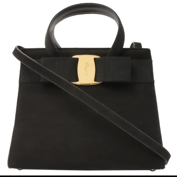 Salvatore Ferragamo Vara bow black suede bag. Top handle bag plus crossbody bag - Picture 1 of 13